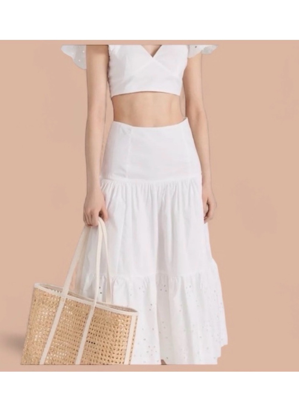 En Saison White Tiered Eyelet Maxi Skirt